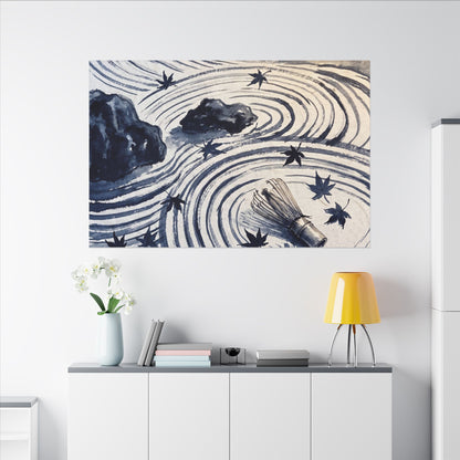 Zen Rock Garden in Golden Hour | Sumi E Canvas Art