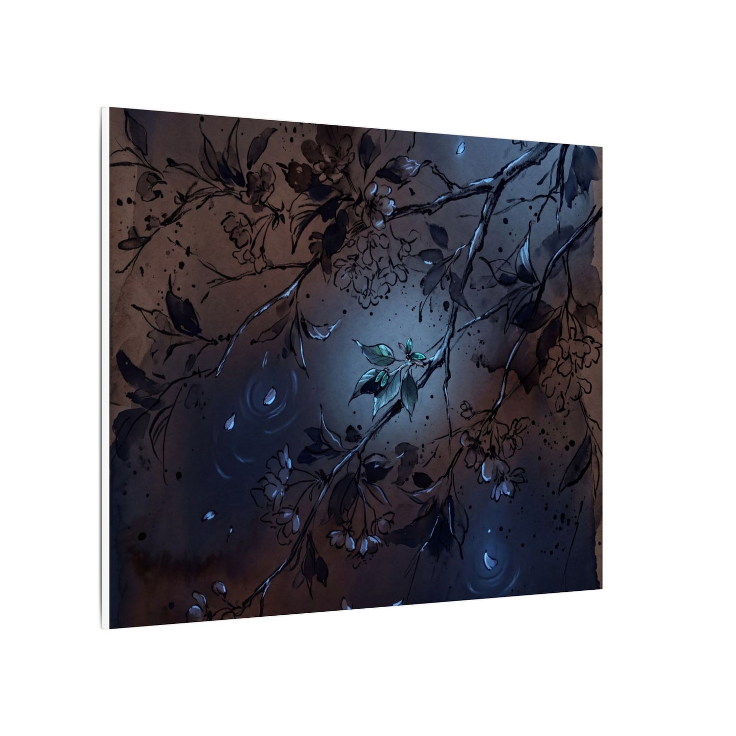 Bold Cherry Blossom Canvas Art - Charcoal Ink Dark Japandi