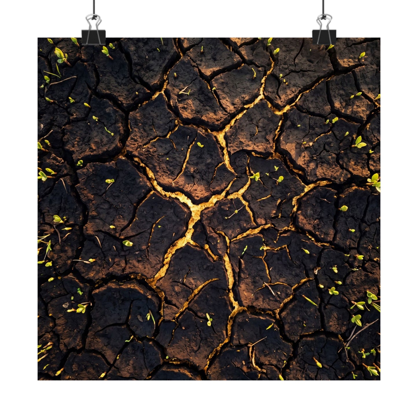 Golden Hour Cracked Earth Wall Art Print - Dark Japandi Seijaku