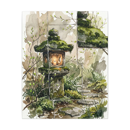 Stone Lantern Watercolor Canvas Art | Elegant Japandi Art