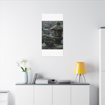 Stone Lantern Canvas Art | Winter Kintsugi Gold Repair Art