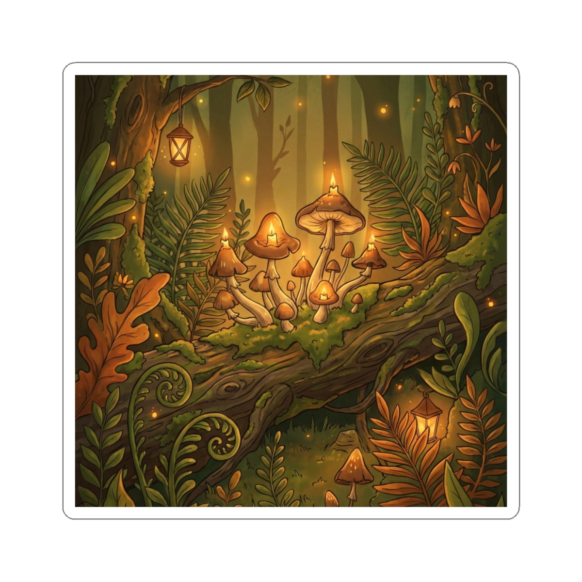 Summer Wild Mushrooms Forest Whimsy Sticker | Rustic Decor Art Print