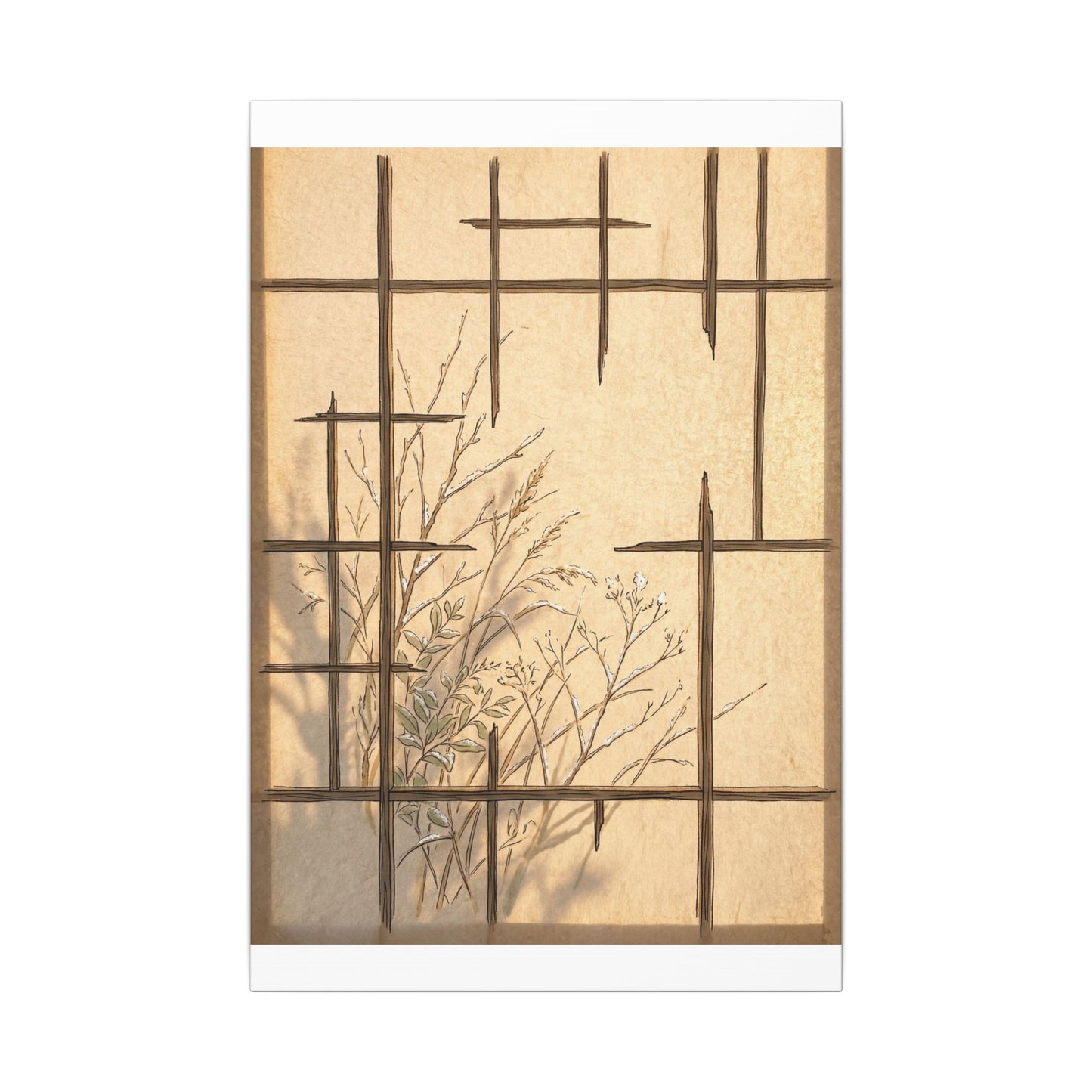 Shoji Screen Canvas Art | Winter Japandi Minimal Line Art