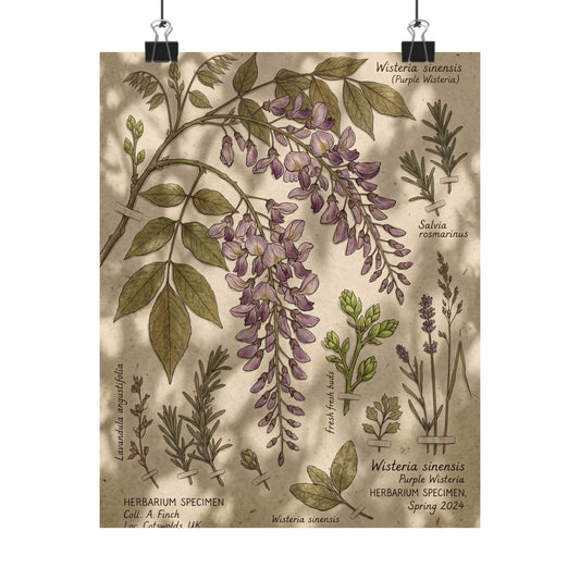 Cozy Wisteria Wall Art Print - Herbarium Cottagecore
