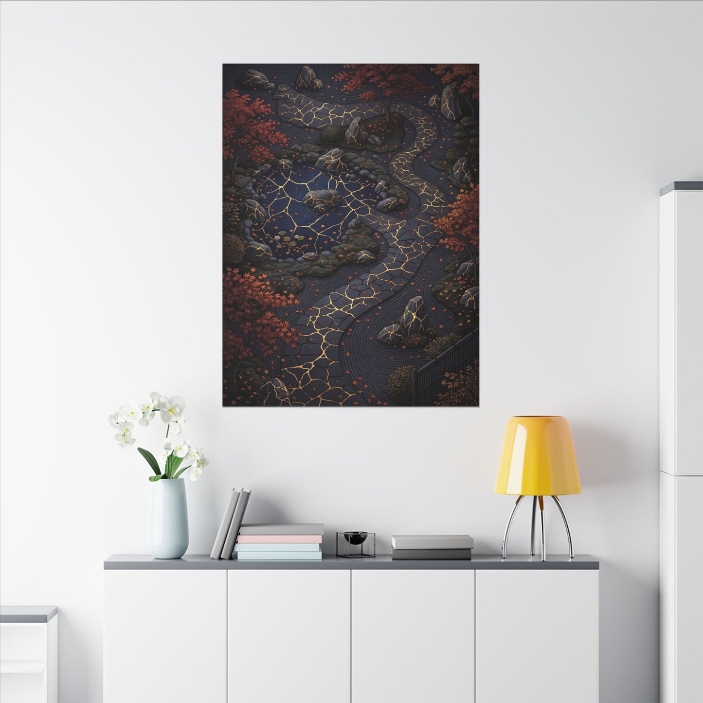 Moonlit Garden Gold Vein Canvas Art | Resilient Kintsugi Art