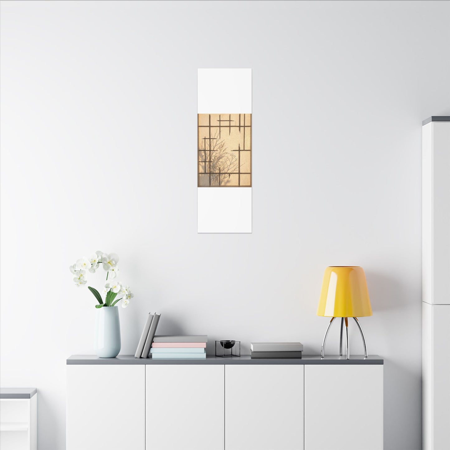 Shoji Screen Canvas Art | Winter Japandi Minimal Line Art