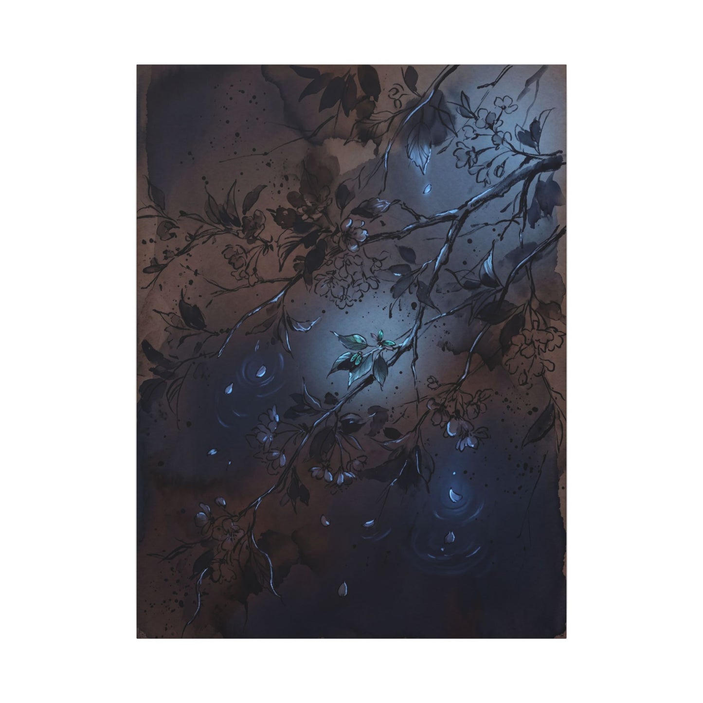 Bold Cherry Blossom Canvas Art - Charcoal Ink Dark Japandi