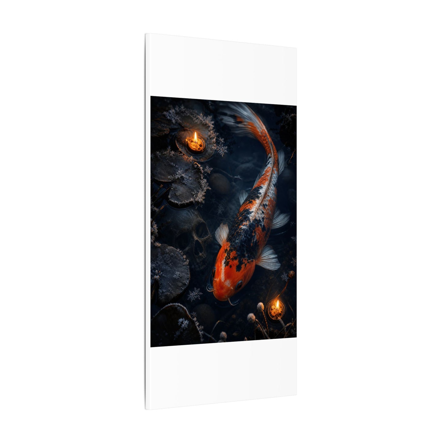 Koi Pond Canvas Art | Winter Dark Japandi Shadow Zen Art