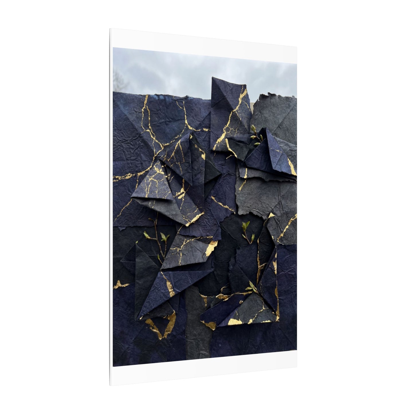 Beautiful Paper Fold Canvas Art - Crackle Gold Kintsugi