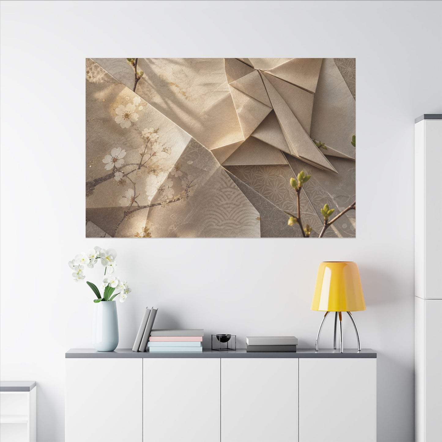 Golden Hour Paper Fold Canvas Art - Japandi Fukinsei