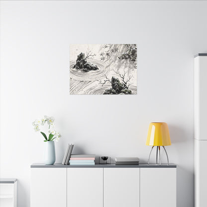 Rock Garden Canvas Art | Winter Zen Sumi E Art