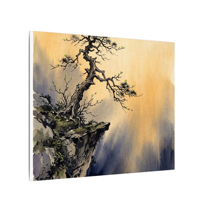 Zen Pine Tree in Golden Hour | Sumi E Canvas Art