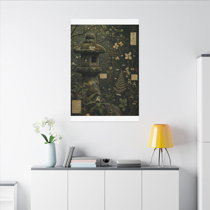 Spring Stone Lantern Herbarium Canvas Art | Nostalgic Decor