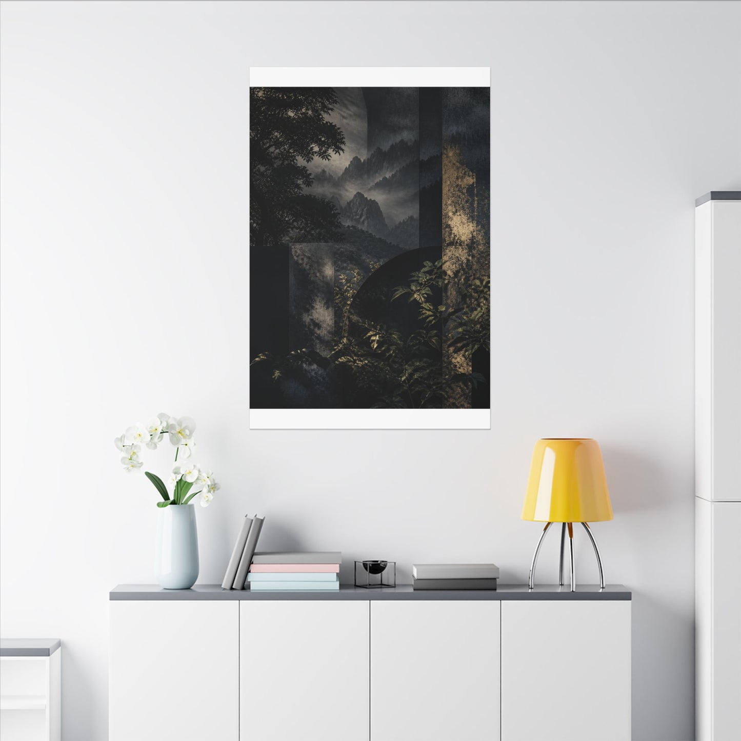 Mountain Mist Summer Canvas Art | Dark Japandi Atmospheric Design