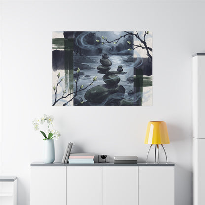 Moonlight River Stones Canvas Art - Zen Shibui