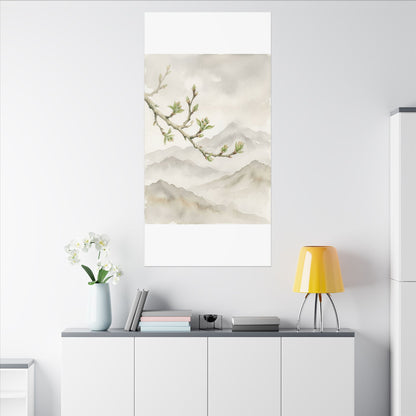 Spring Mountain Mist Watercolor Canvas Art | Cozy Decor