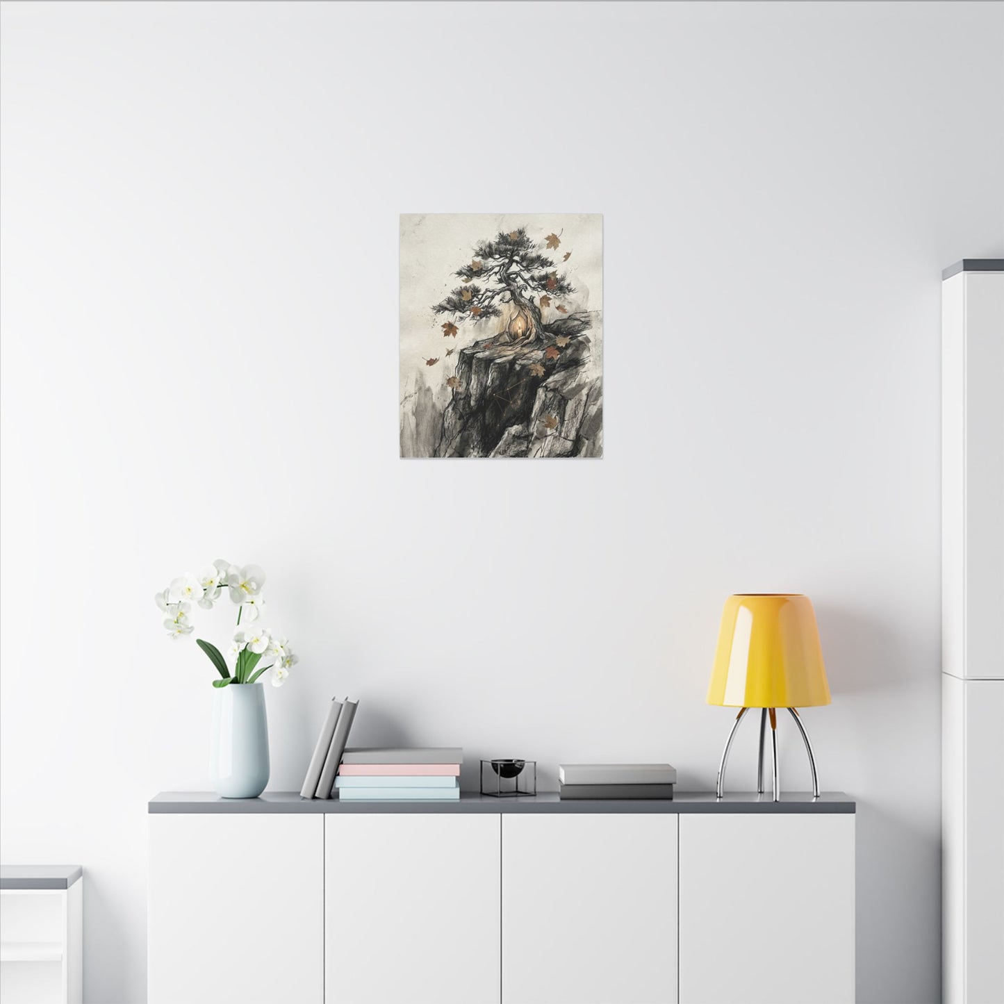 Pine Tree Autumn Canvas Art | Japandi Earthy Design