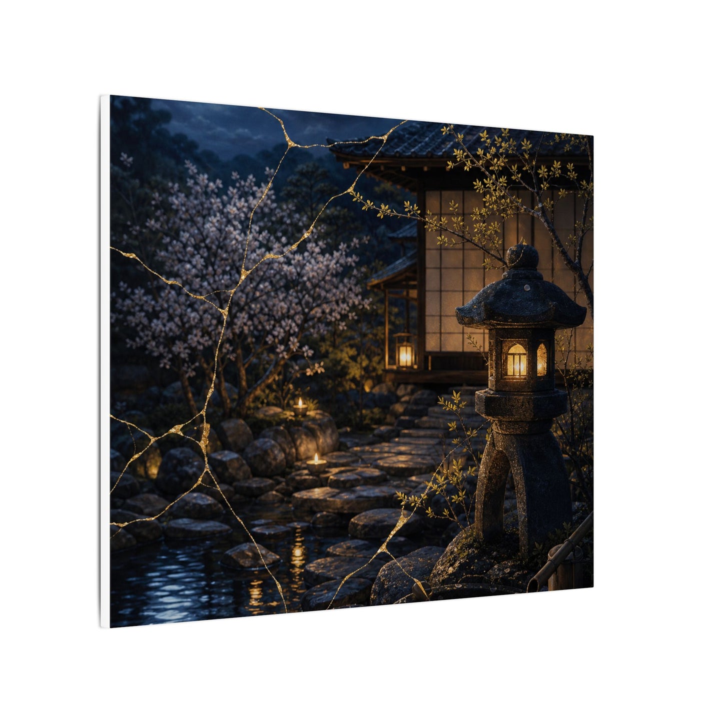 Seijaku Moonlit Garden Canvas Art - Kintsugi Gold Vein