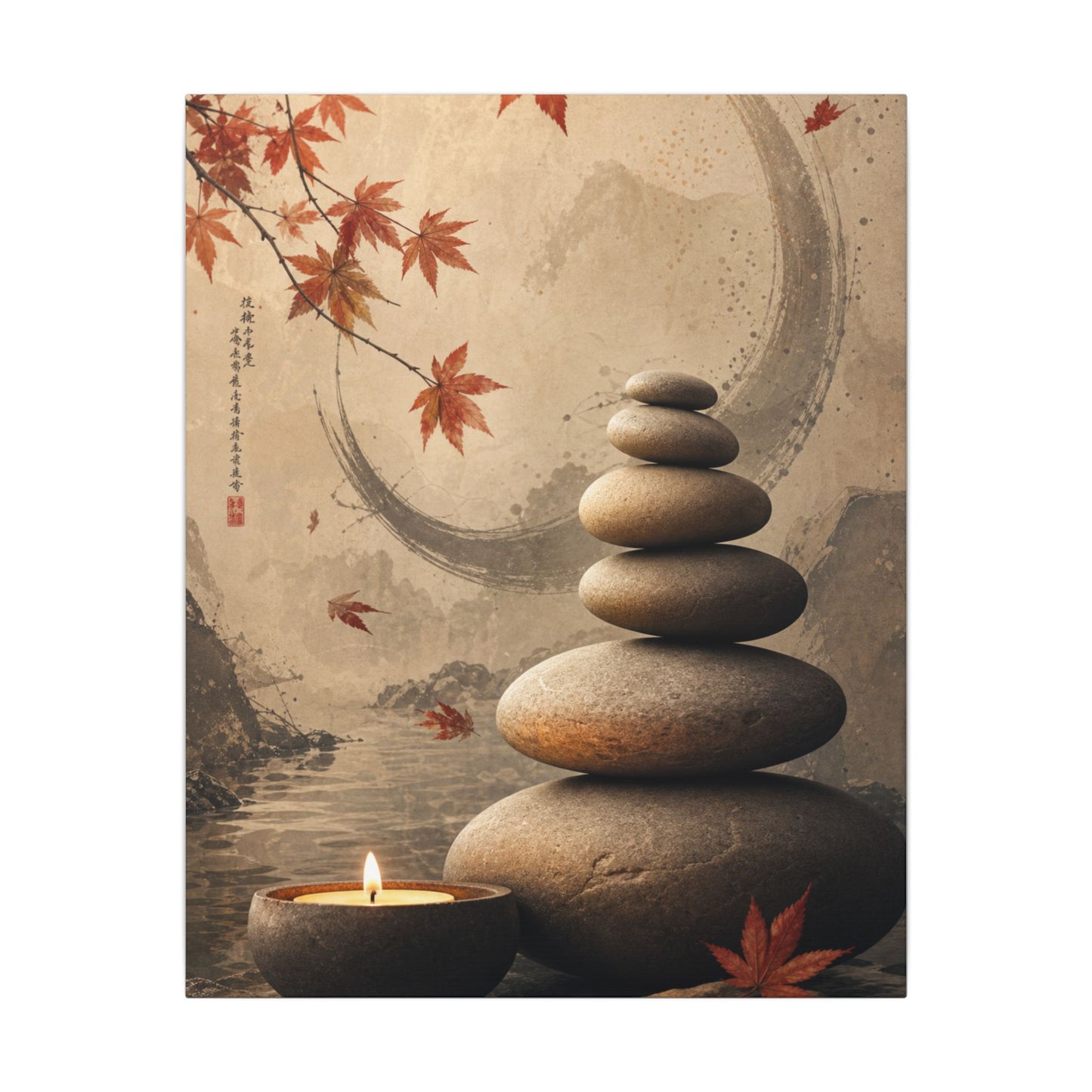 Japandi River Stones in Candlelight | Japanese Pattern Canvas Art
