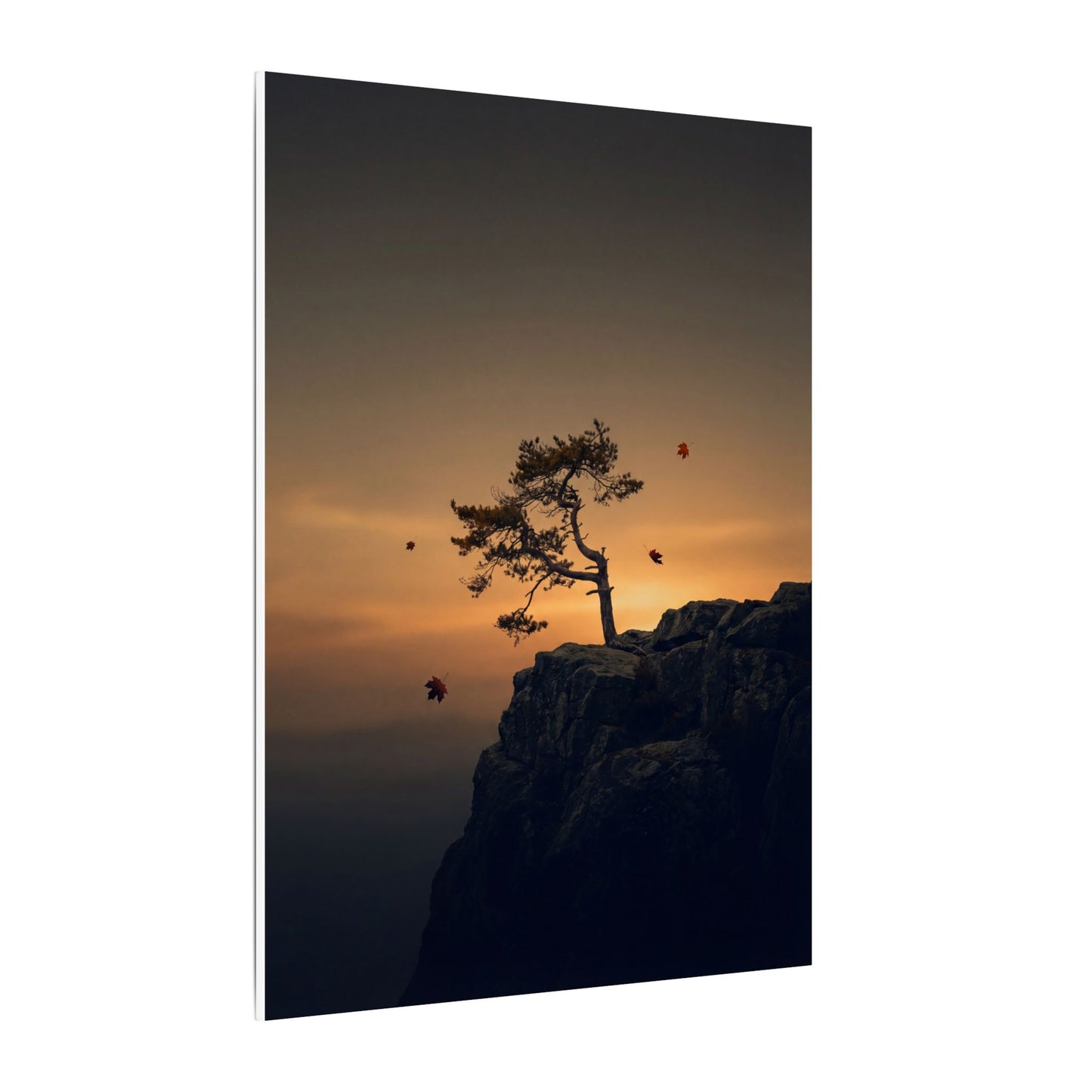 Dark Japandi Pine Tree in Golden Hour | Moody Minimal Canvas Art
