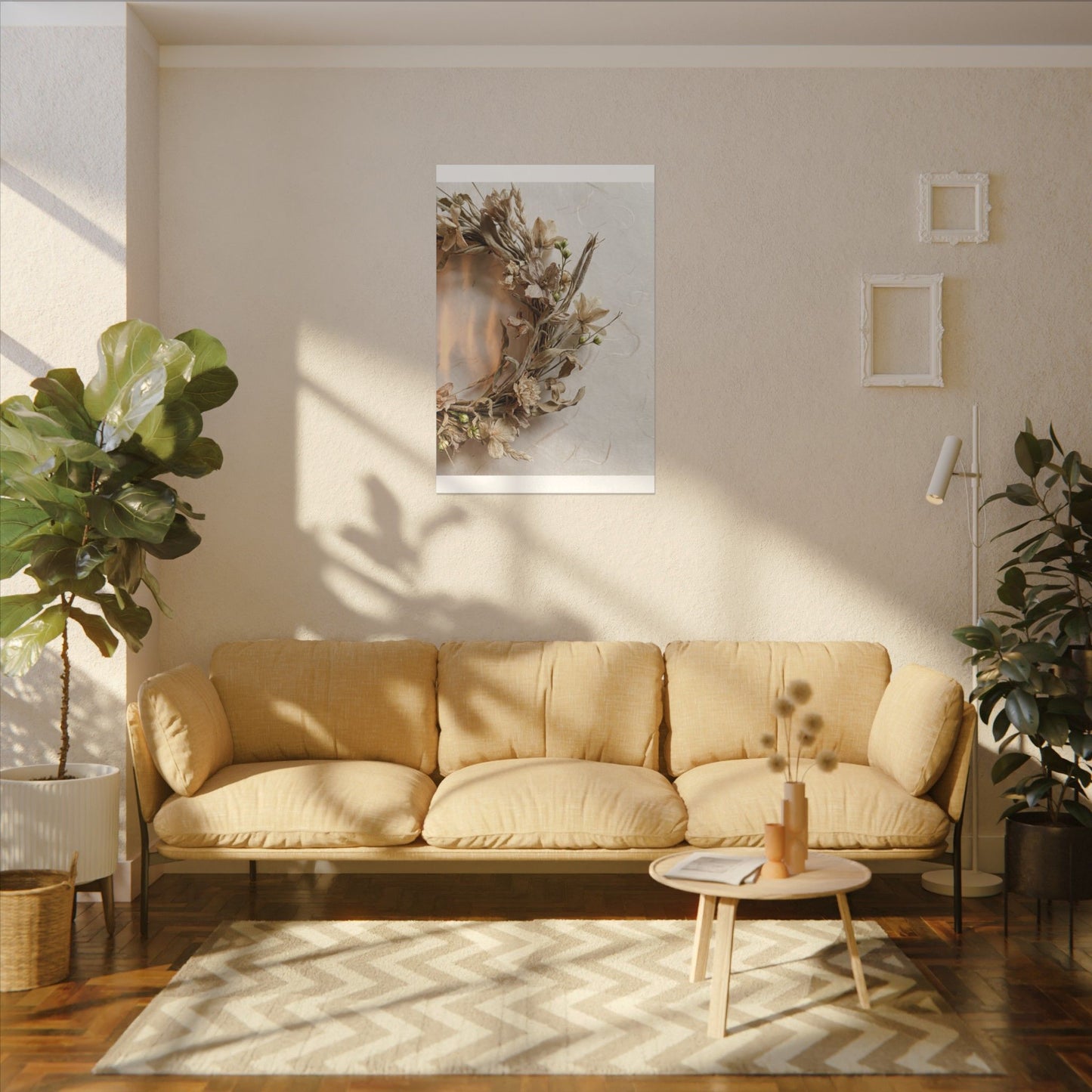 Dried Flowers Japanese Pattern Canvas Art | Neutral Japandi Art