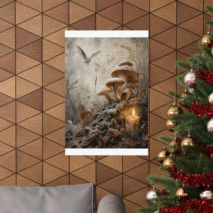 Winter Wild Mushrooms Texture Wall Art Print | Elegant Decor