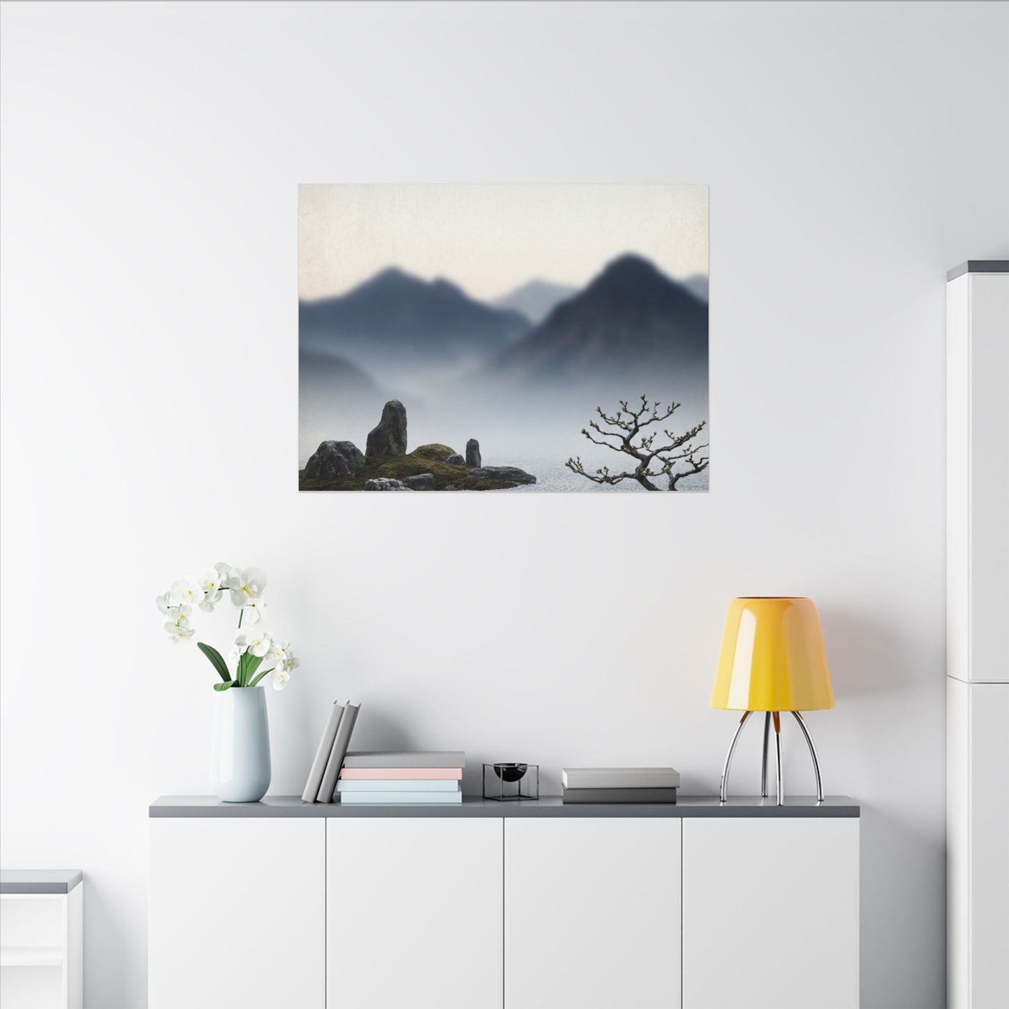 Mountain Mist Karesansui Canvas Art | Contemplative Zen Art