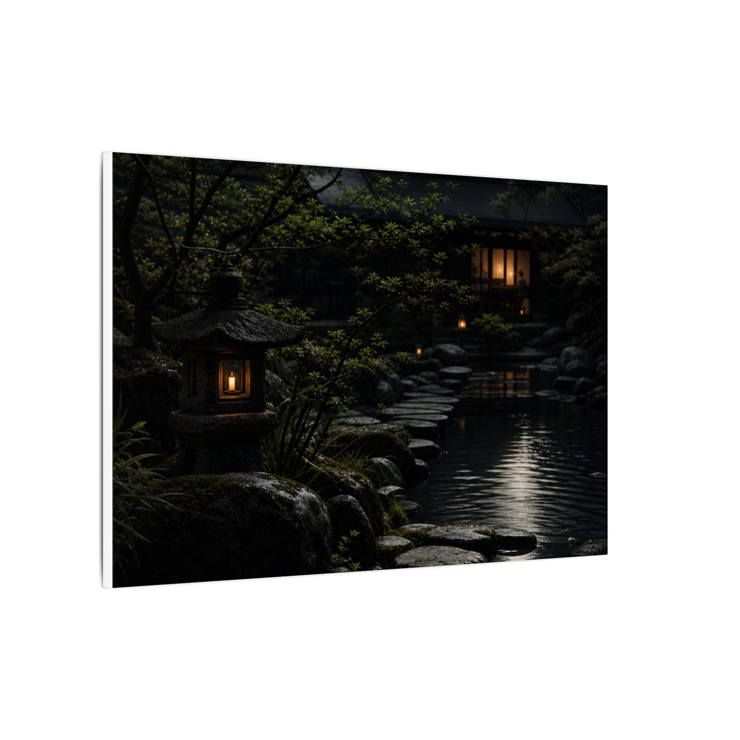 Moonlit Garden Shadow Zen Canvas Art | Sophisticated Dark Japandi Art