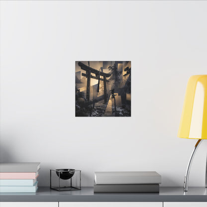 Winter Torii Gate Moody Minimal Canvas Art | Bold Decor