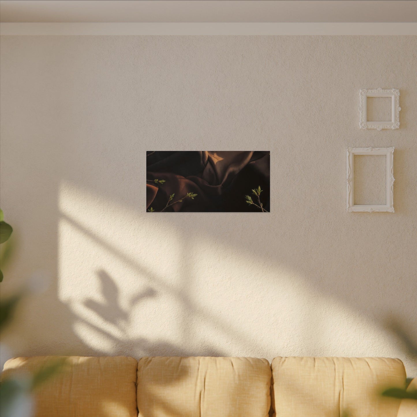 Dark Japandi Silk Drape in Golden Hour | Moody Minimal Canvas Art