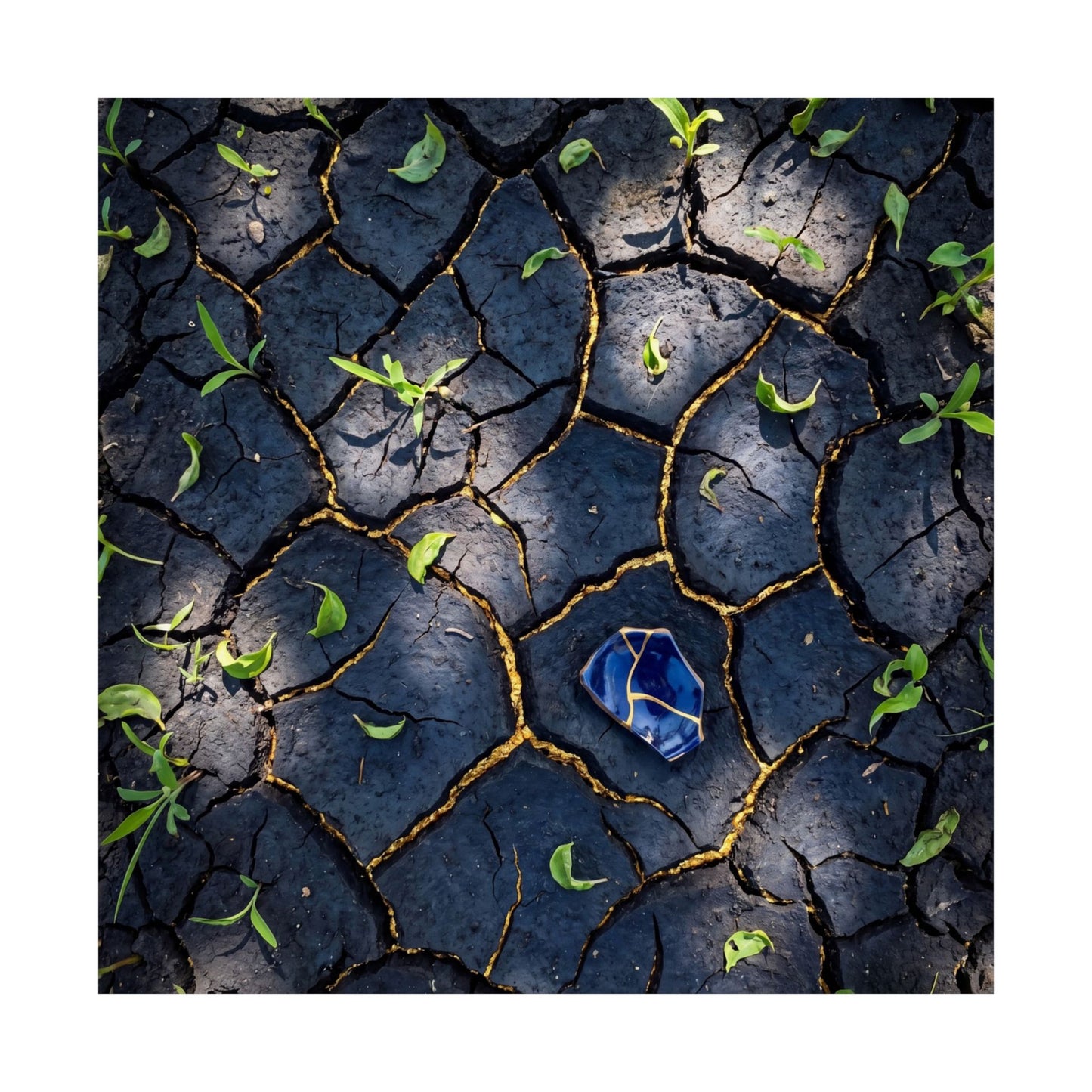 Cracked Earth Wall Art Print | Spring Dark Japandi Moody Minimal Art