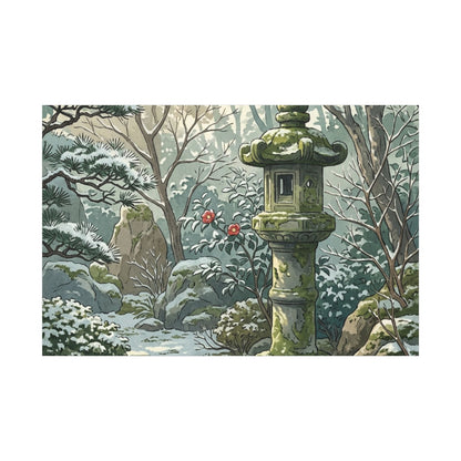 Stone Lantern Winter Canvas Art | Japandi Warm Design