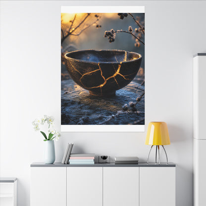 Ceramic Bowl Canvas Art | Winter Kintsugi Gold Repair Art