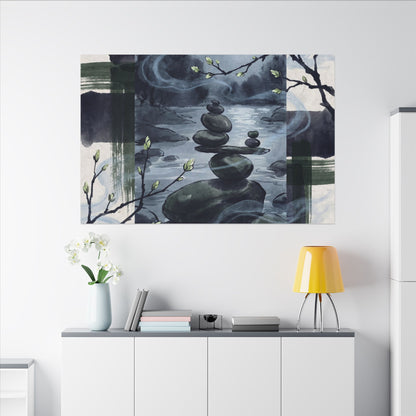 Moonlight River Stones Canvas Art - Zen Shibui