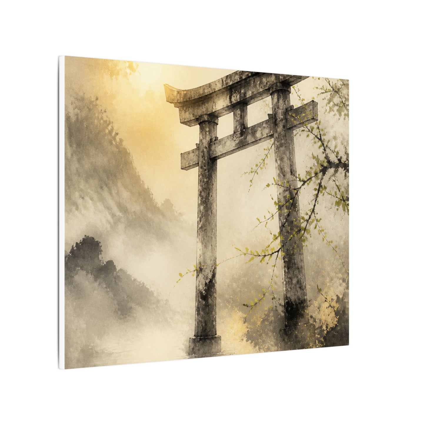 Spring Torii Gate Sumi E Canvas Art | Tranquil Decor