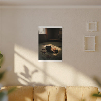 Dark Japandi Tea Ceremony in Golden Hour | Moody Minimal Canvas Art