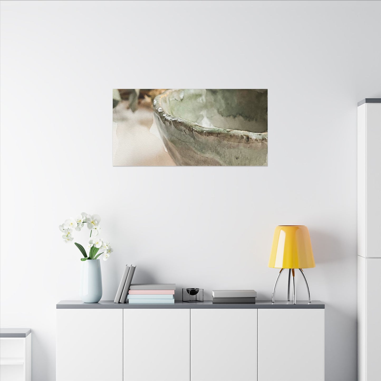 Ceramic Bowl Canvas Art | Summer Japandi Watercolor Art