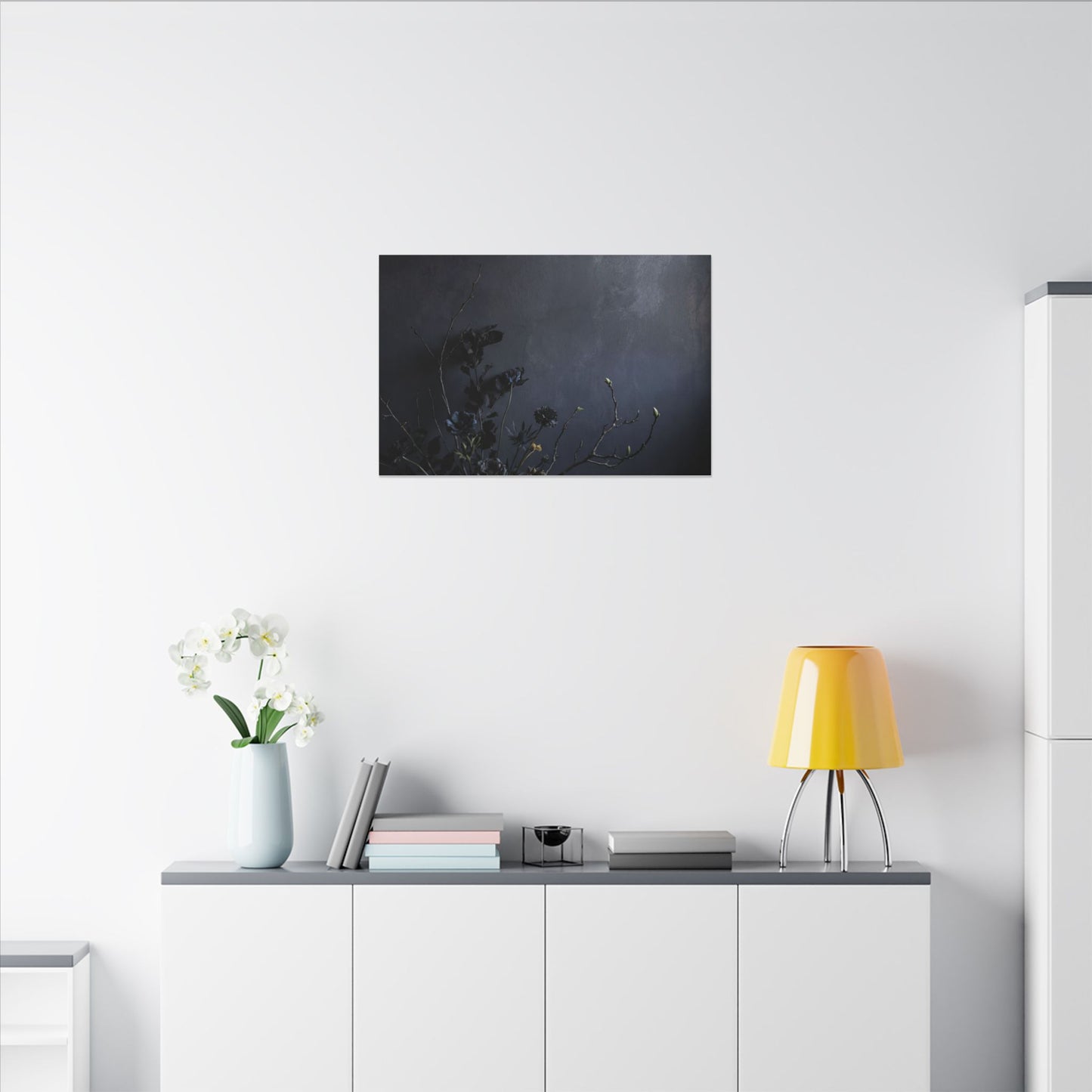 Dried Flowers Spring Canvas Art | Dark Japandi Moody Design