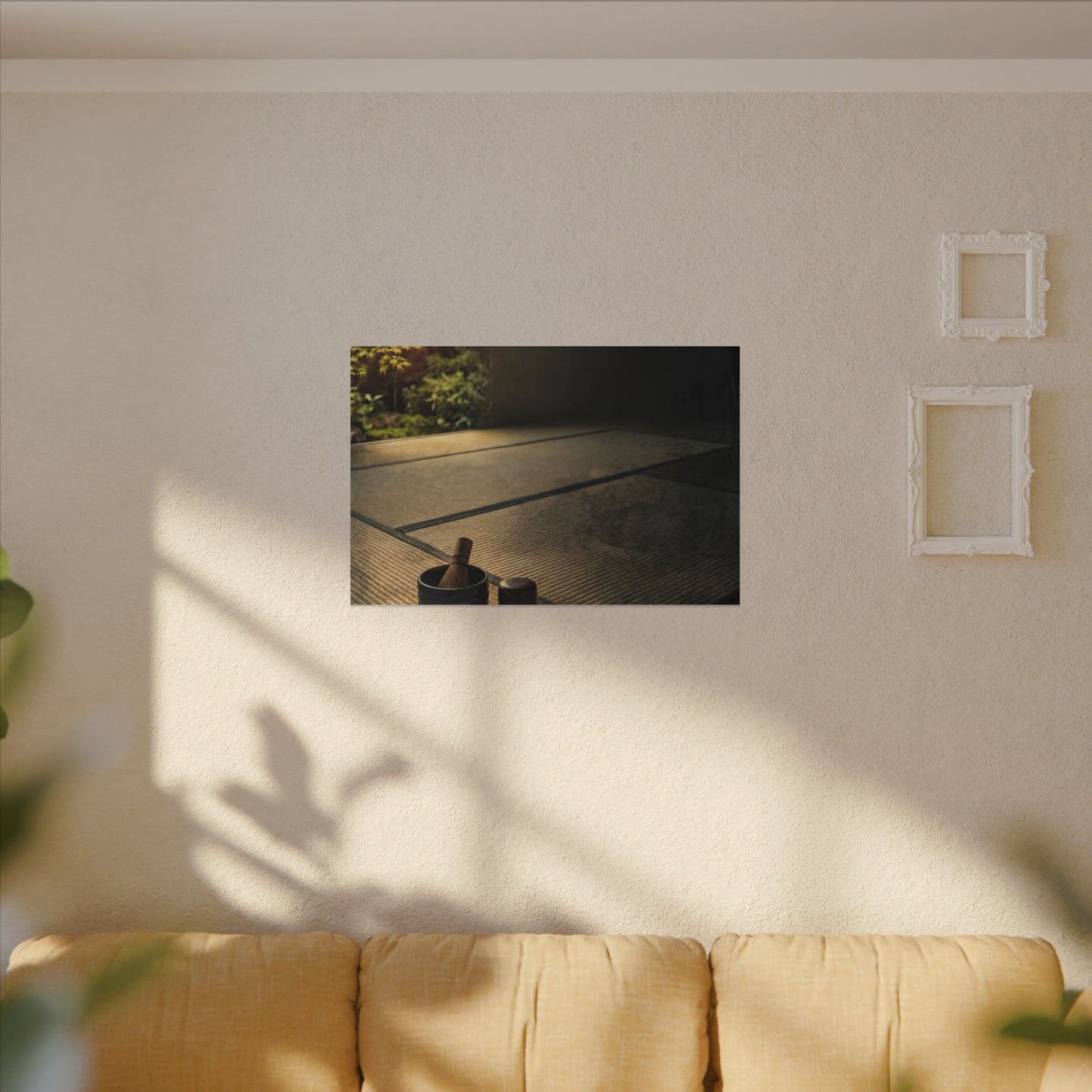 Dark Japandi Tea Ceremony in Golden Hour | Dark Texture Canvas Art