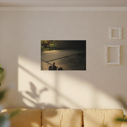 Dark Japandi Tea Ceremony in Golden Hour | Dark Texture Canvas Art