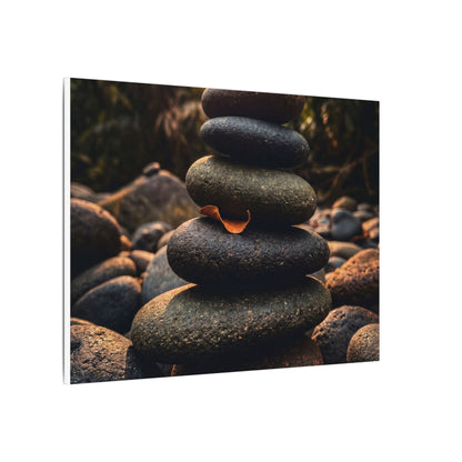 Dark Japandi River Stones in Golden Hour | Moody Minimal Canvas Art