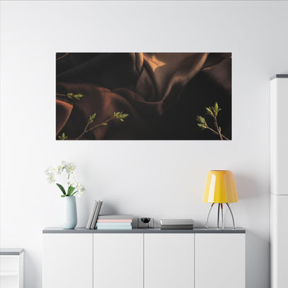 Dark Japandi Silk Drape in Golden Hour | Moody Minimal Canvas Art