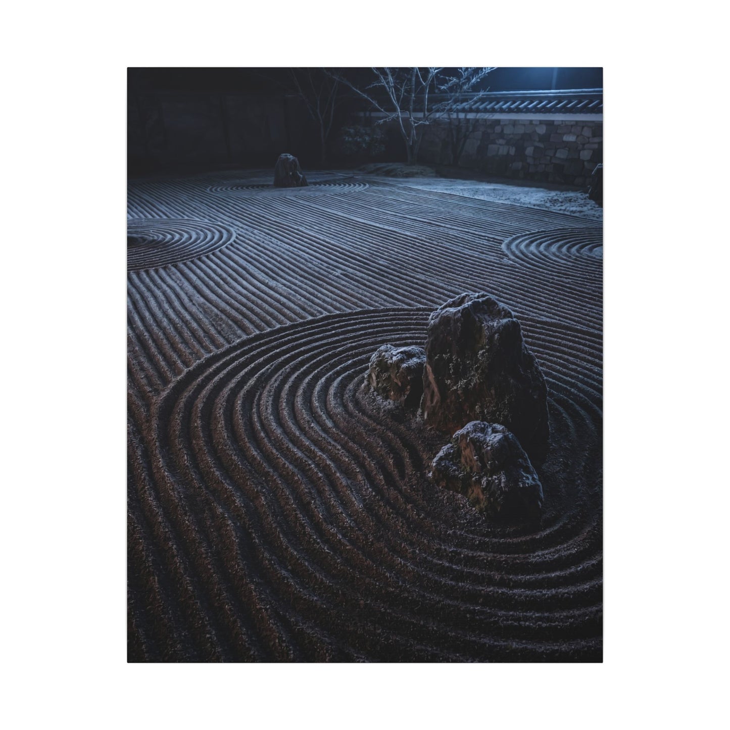 Moonlight Rock Garden Canvas Art - Dark Japandi Seijaku