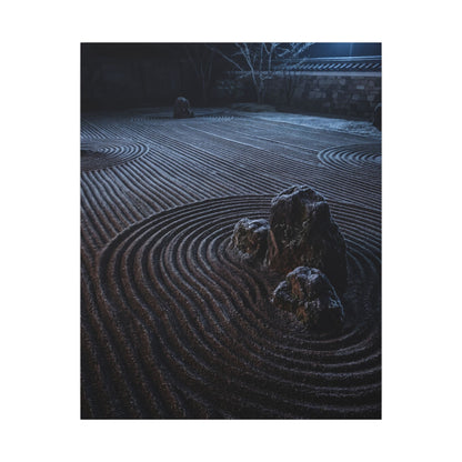 Moonlight Rock Garden Canvas Art - Dark Japandi Seijaku