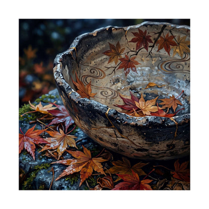 Autumn Ceramic Bowl Japanese Pattern Wall Art Print | Earthy Decor
