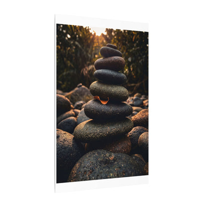 Dark Japandi River Stones in Golden Hour | Moody Minimal Canvas Art