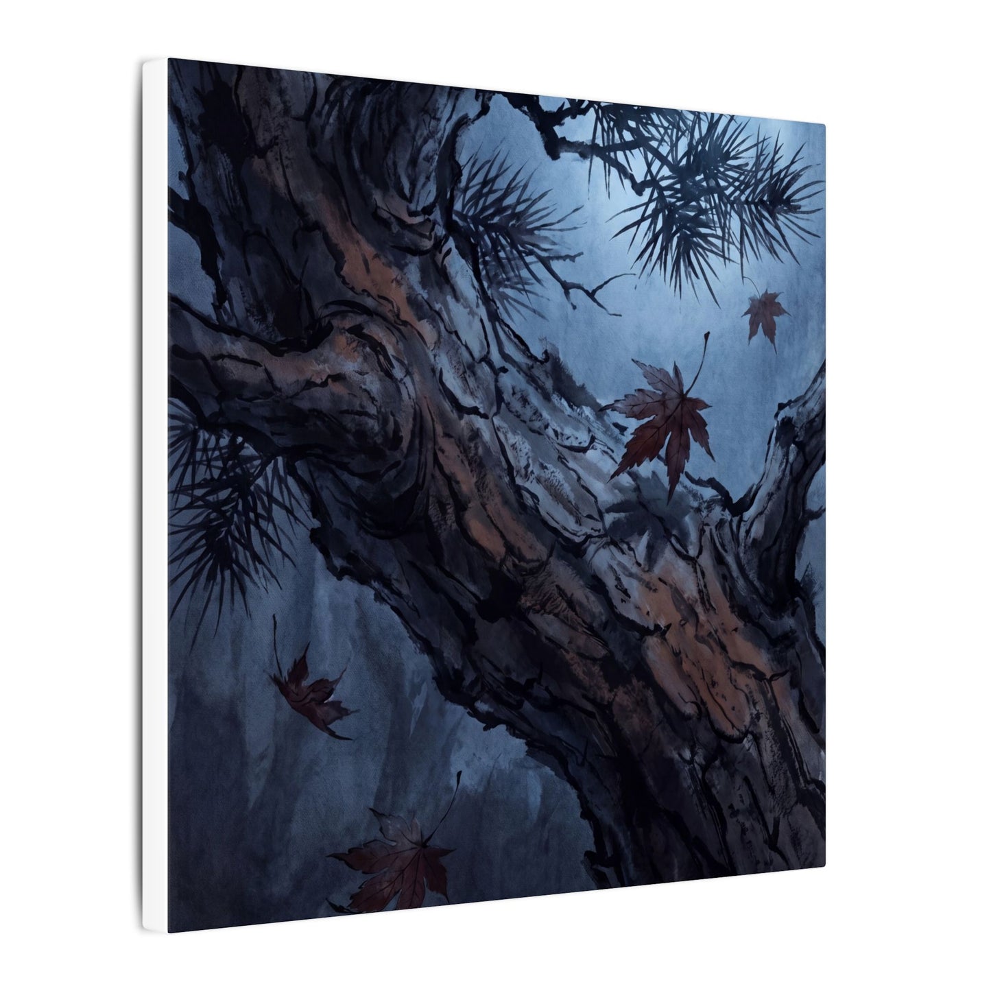 Atmospheric Pine Tree Canvas Art - Shadow Zen Dark Japandi