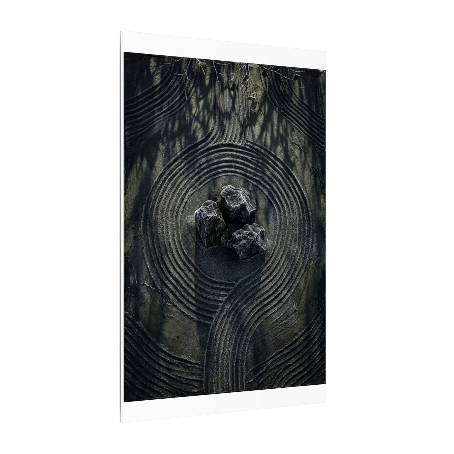 Moody Rock Garden Canvas Art - Dark Texture Dark Japandi