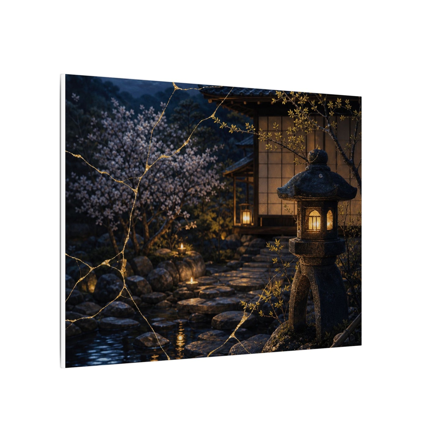 Seijaku Moonlit Garden Canvas Art - Kintsugi Gold Vein