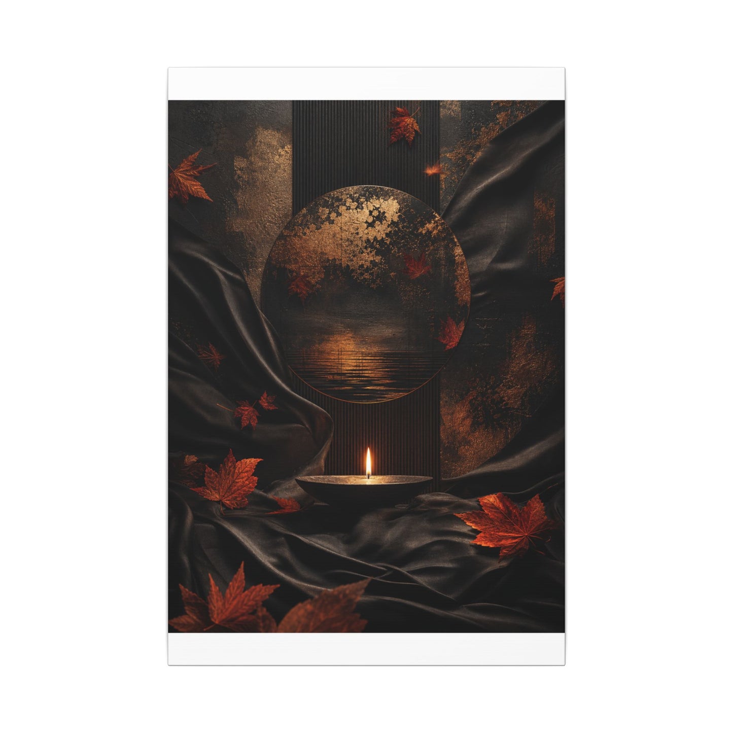 Silk Drape Autumn Canvas Art | Dark Japandi Moody Design